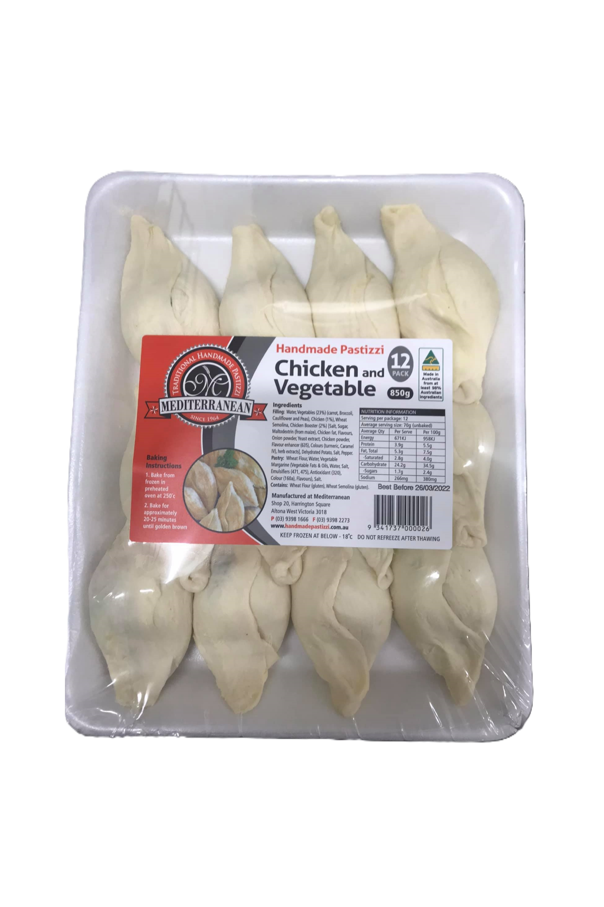 Mediterranean Chicken and Vegetable Handmade Pastizzi 850 G