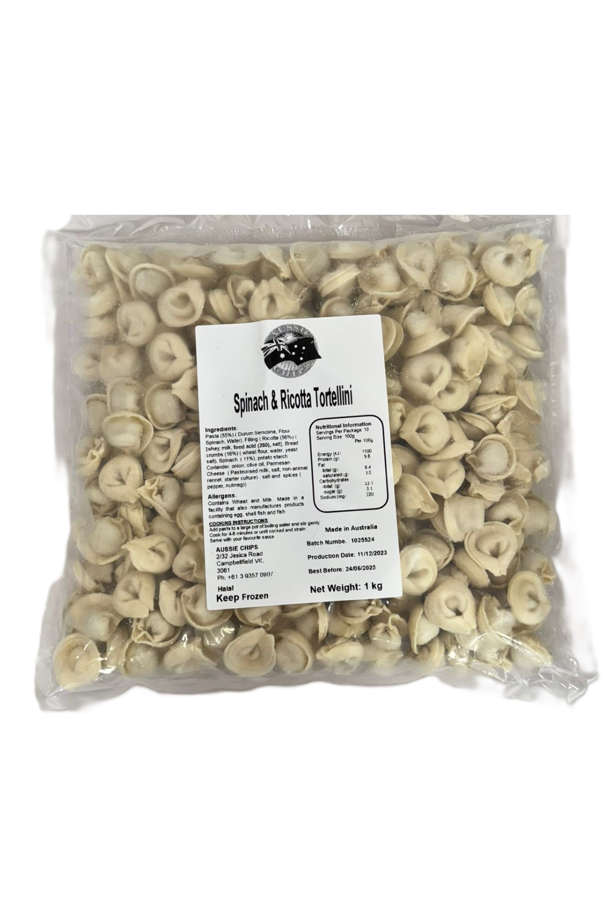 Aussie Chips Spinach and Ricotta Tortellini 1kg