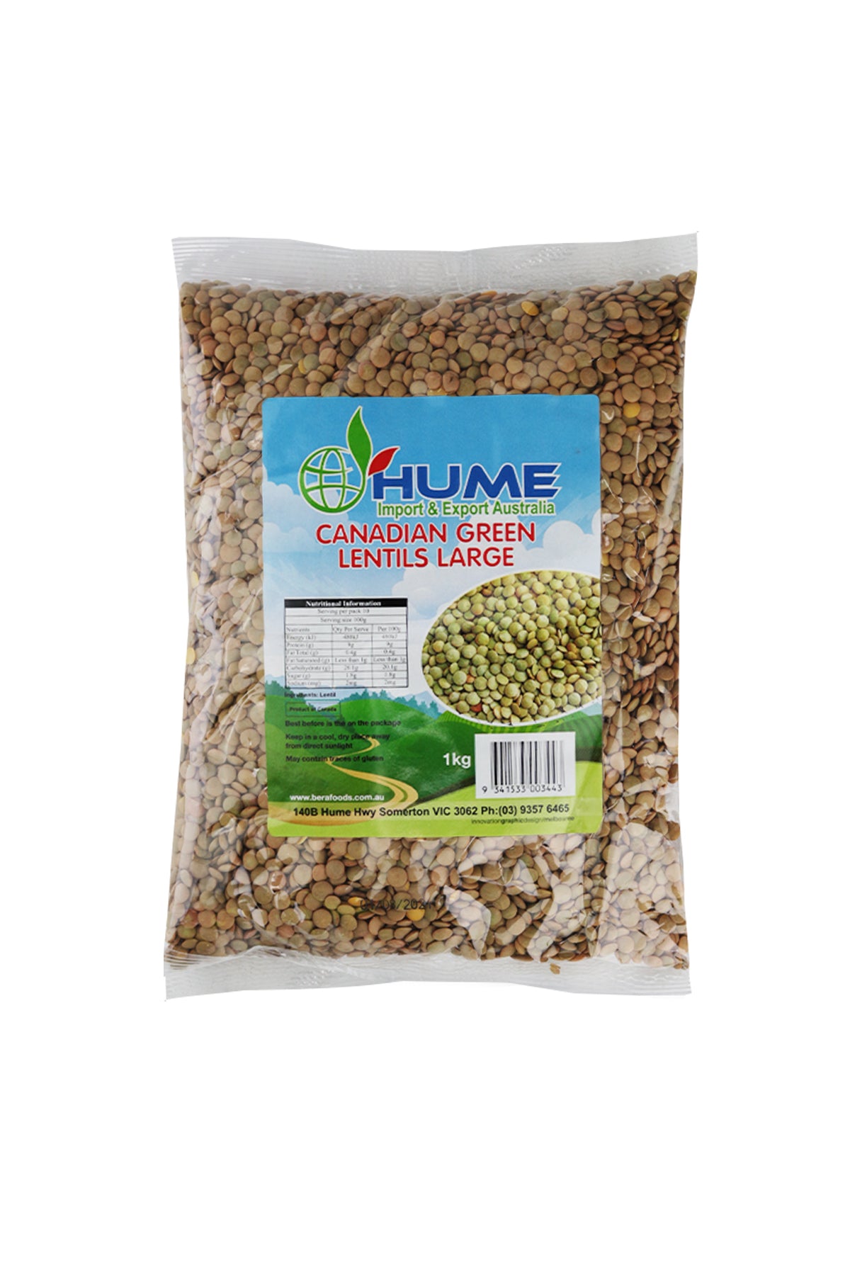 Hume Canadian Green Lentils Large 1Kg