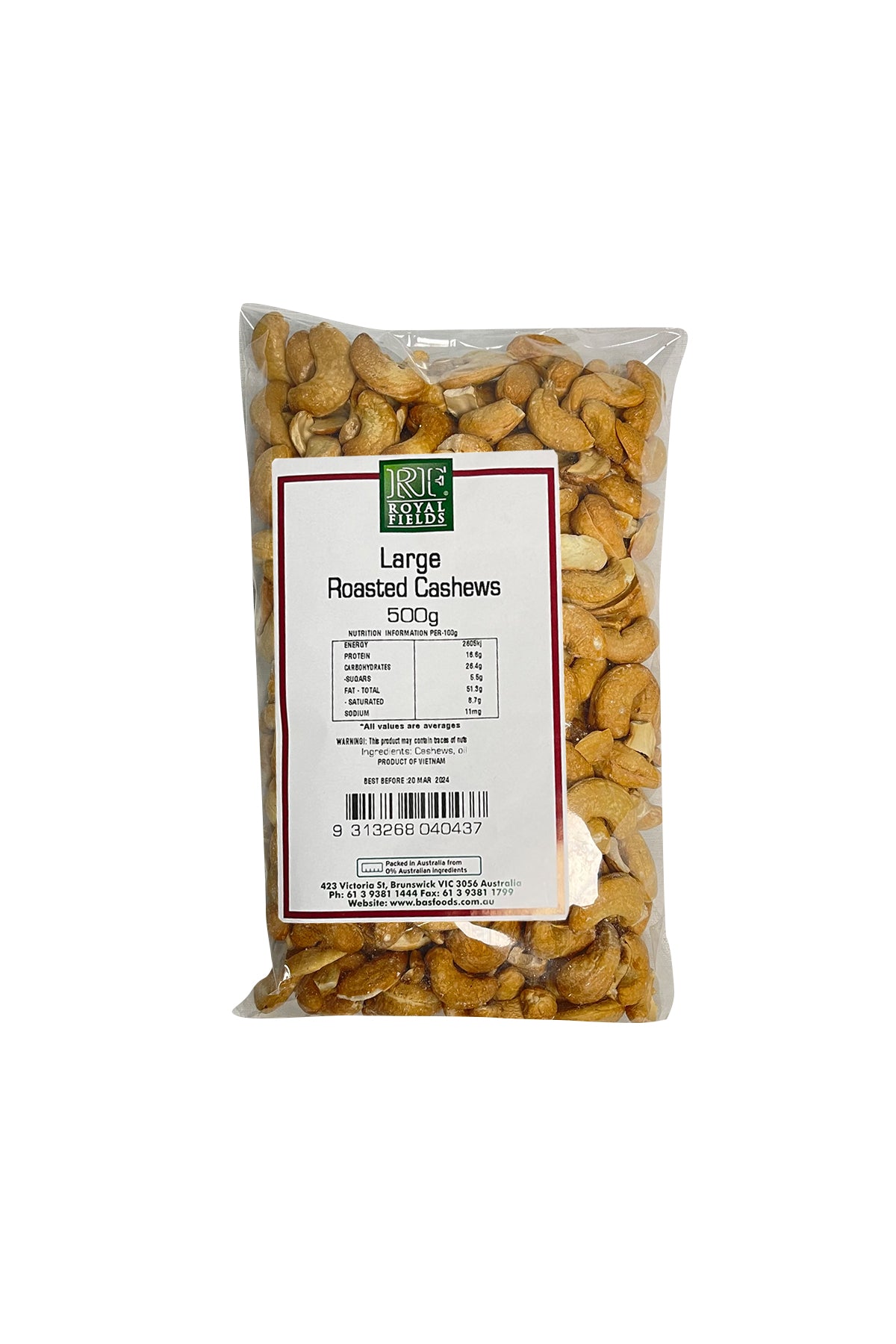 Royal Fields Large Roasted Cashews 500g