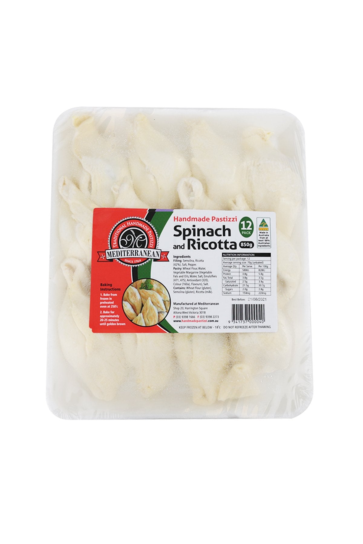 Mediterranean Spinach & Ricotta Handmade Pastizzi 850 G