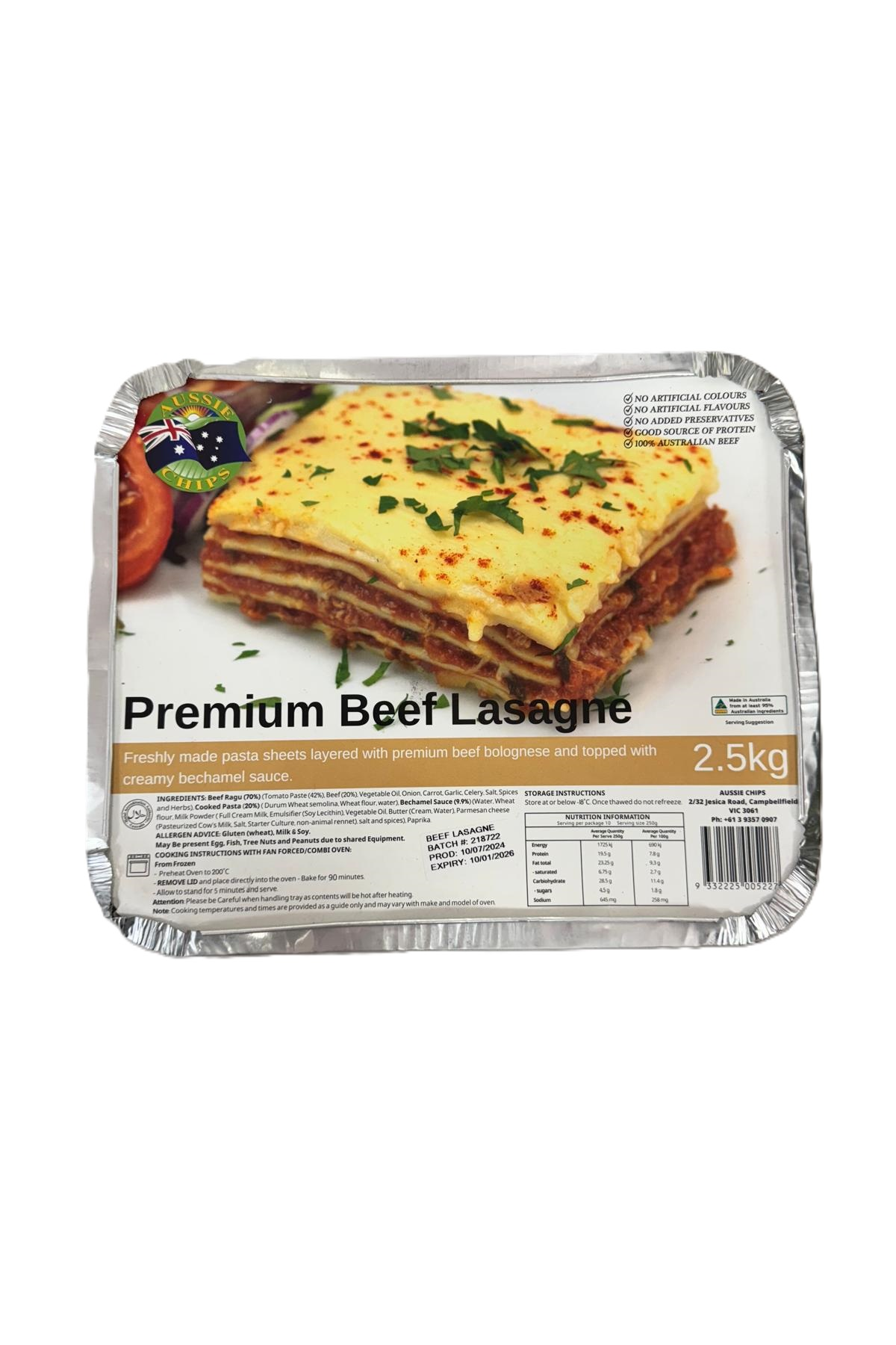 Aussie Chips Premium Beef Lasagne 2.5kg